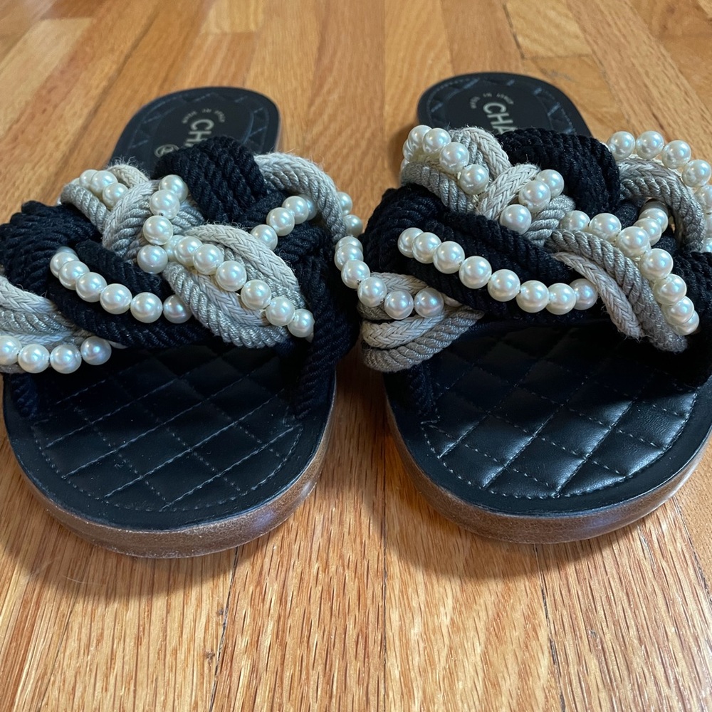 Authentic Chanel rope and pearl slides
